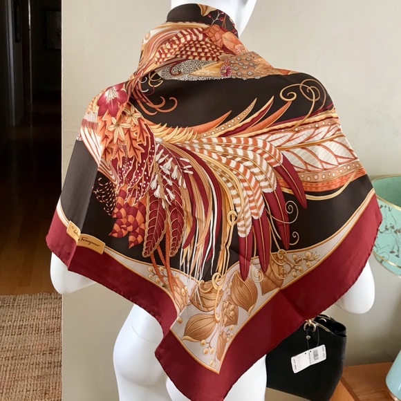 Salvatore Ferragamo Accessories - SALVATORE FERRAGAMO Huge Vintage Silk Foulard MINT